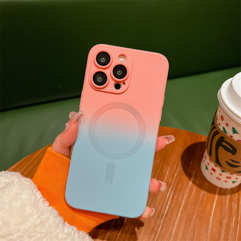 "Creative Silicone Magnetic Case for iPhone for (11-14 PRO, PROMAX) -– Anti-Fall, Anti-Fingerprint, Ethnic & Nordic Style, Colorblock Design"