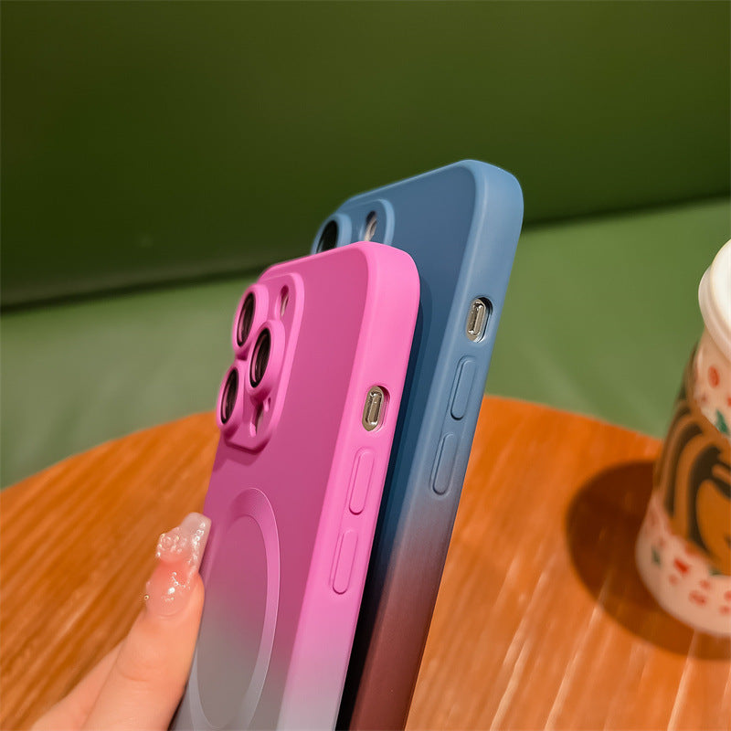 "Creative Silicone Magnetic Case for iPhone for (11-14 PRO, PROMAX) -– Anti-Fall, Anti-Fingerprint, Ethnic & Nordic Style, Colorblock Design"